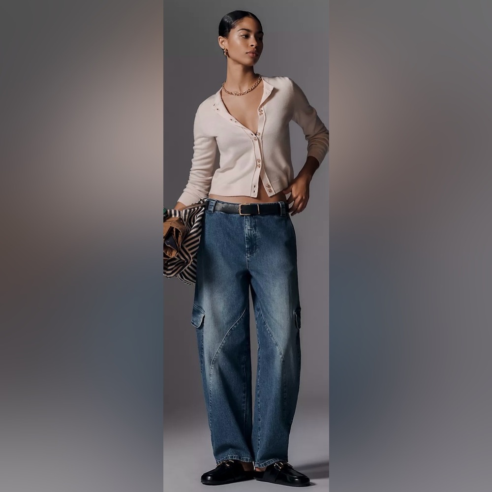 New!‎ Pilcro Anthropologie Mid-Rise Slouchy Utility Bow Jeans Barrel Size 27